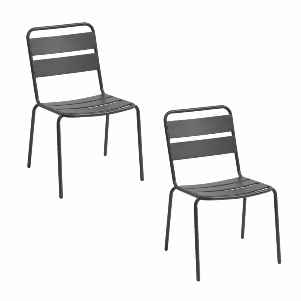 Lot de 2 chaises de jardin empilables phuket - gris graphite