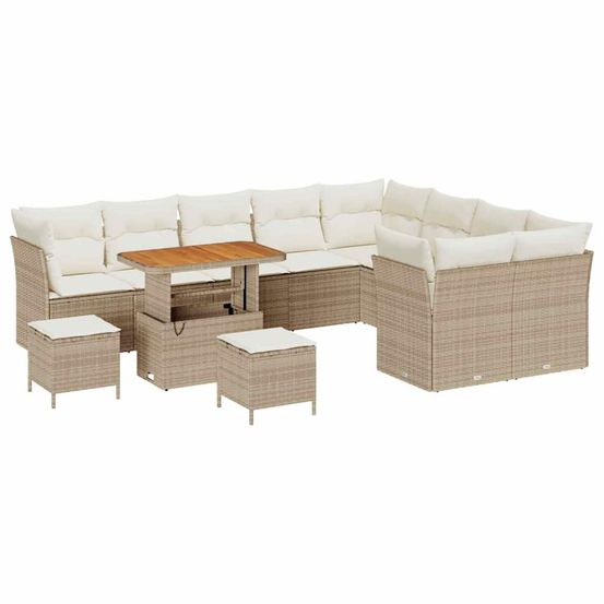 Ensemble de canapé de jardin 12 pc beige polyrotin