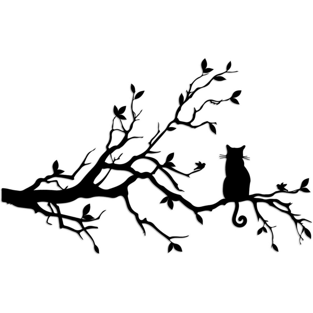 Décoration murale en métal chat sur une branche