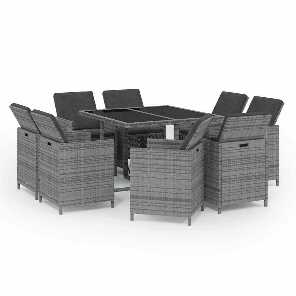 Ensemble à manger de jardin coussins 9pcs résine tressée gris