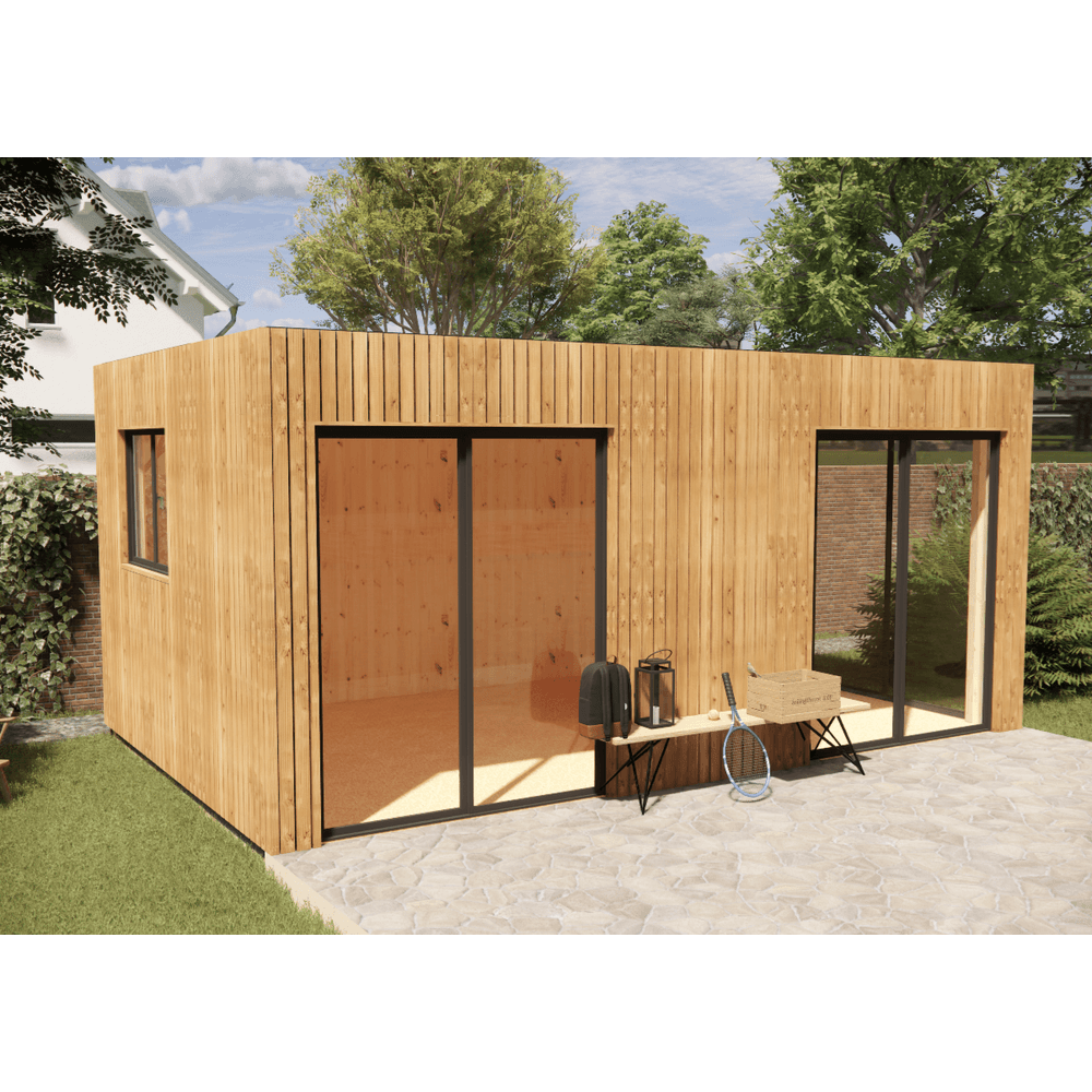 Annexe de jardin sans permis en bois 5,5 x 3,5 x 2,7 m / menuiseries alu k-line