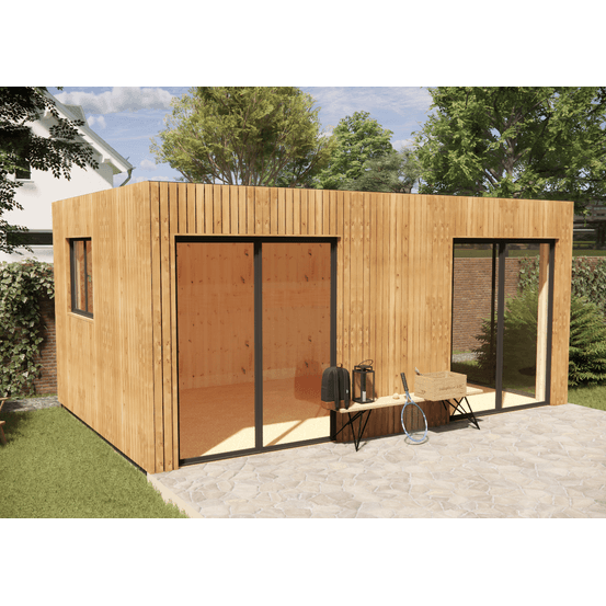 Annexe de jardin sans permis en bois 5,5 x 3,5 x 2,7 m / menuiseries alu k-line