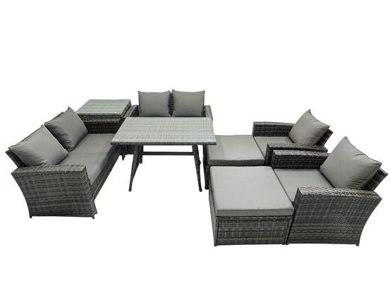 8 pièces ensemble de canapé en rotin extérieur avec 2 grand tabourets table d'appoint gris foncé mixte