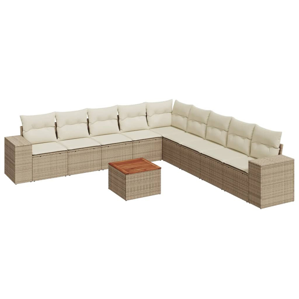 Salon de jardin avec coussins 10 pcs beige résine tressée