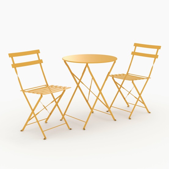 Kayla-table ronde et chaises de jardin pliantes 2 places en métal jaune