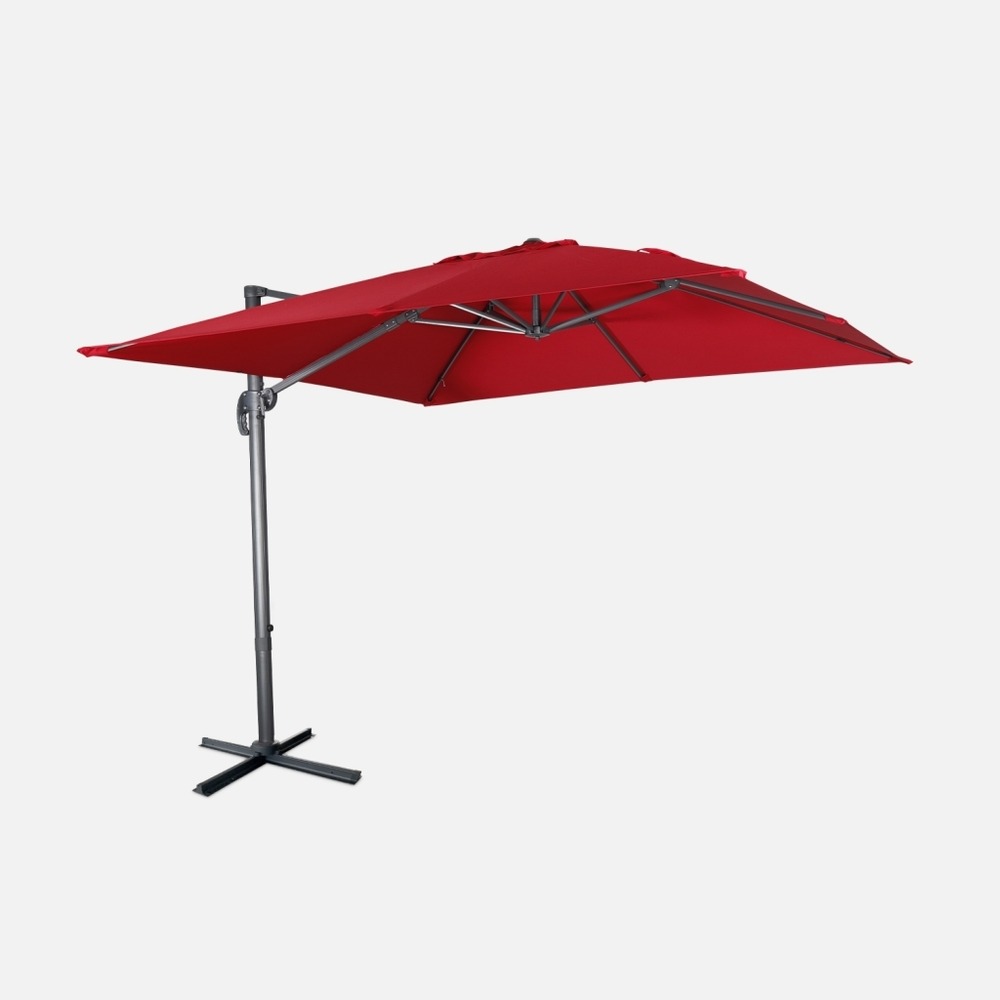 Parasol déporté carré 3x3m haut de gamme excentré inclinable rotatif à 360°