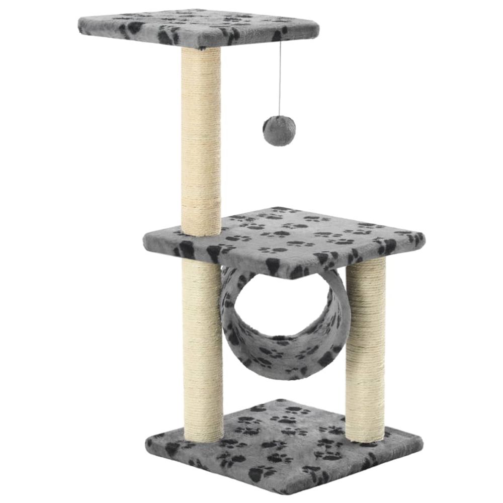Arbre à chat avec griffoirs en sisal Gris Motif de pattes - 65 cm
