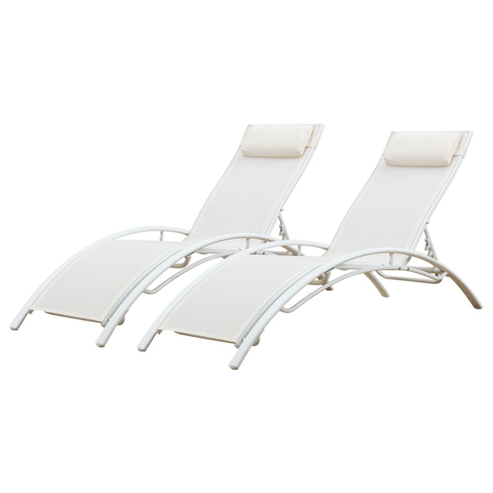 Lot de 2 transats galapagos en textilène blanc - aluminium blanc