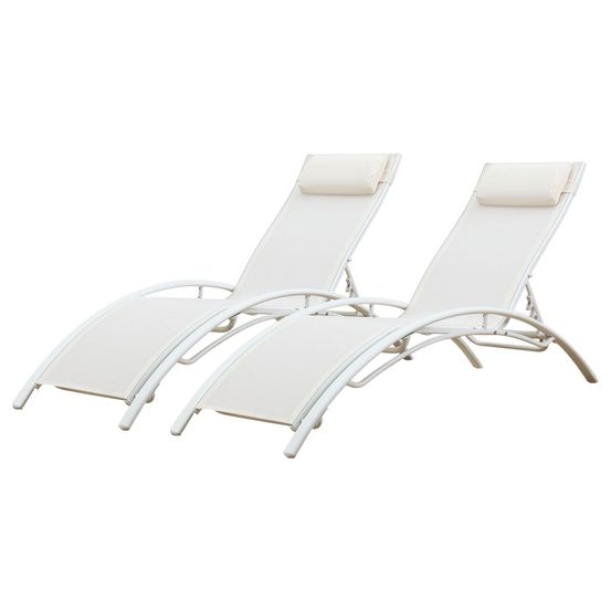 Lot de 2 transats galapagos en textilène blanc - aluminium blanc