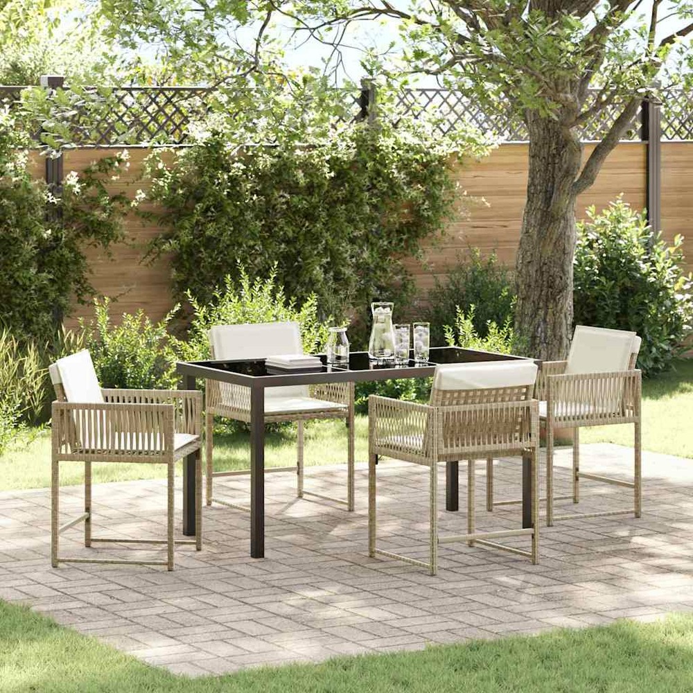 Ensemble de salle à manger pour jardin 5 pcs beige polyrotin