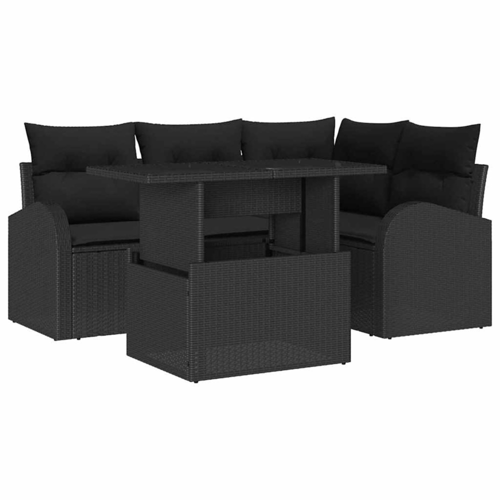 Ensemble de canapé de jardin avec coussin 5 pcs noir poly rotin