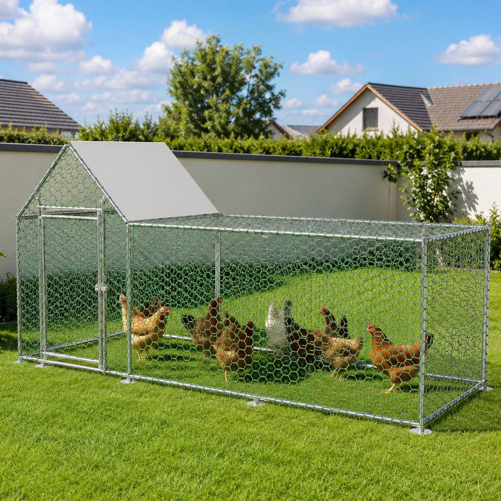 Enclos poulailler acier galvanisé 3 x 1 x 1,5 m pour extérieur avec bâche pe étanche