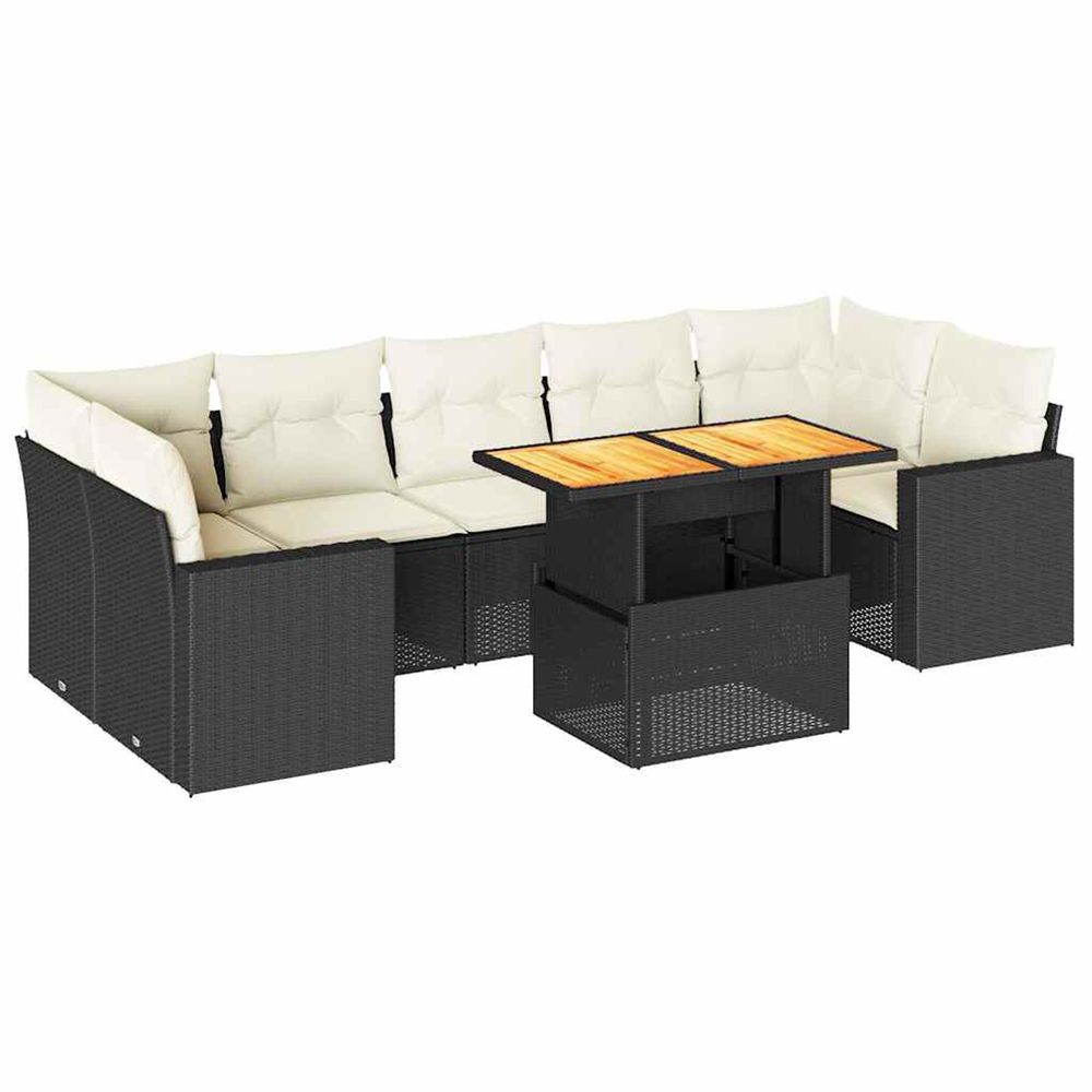 Salon de jardin 8 pcs avec coussins noir résine tressée