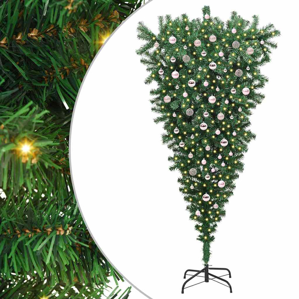 Sapin de noël artificiel pré-éclairé inversé avec ensemble de boules