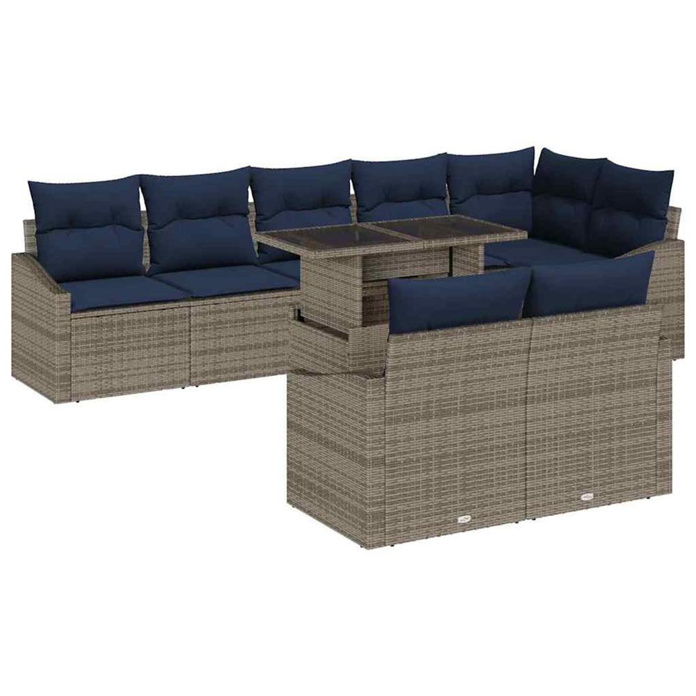 Ensemble de canapé de jardin avec coussin 9 pcs gris et marine