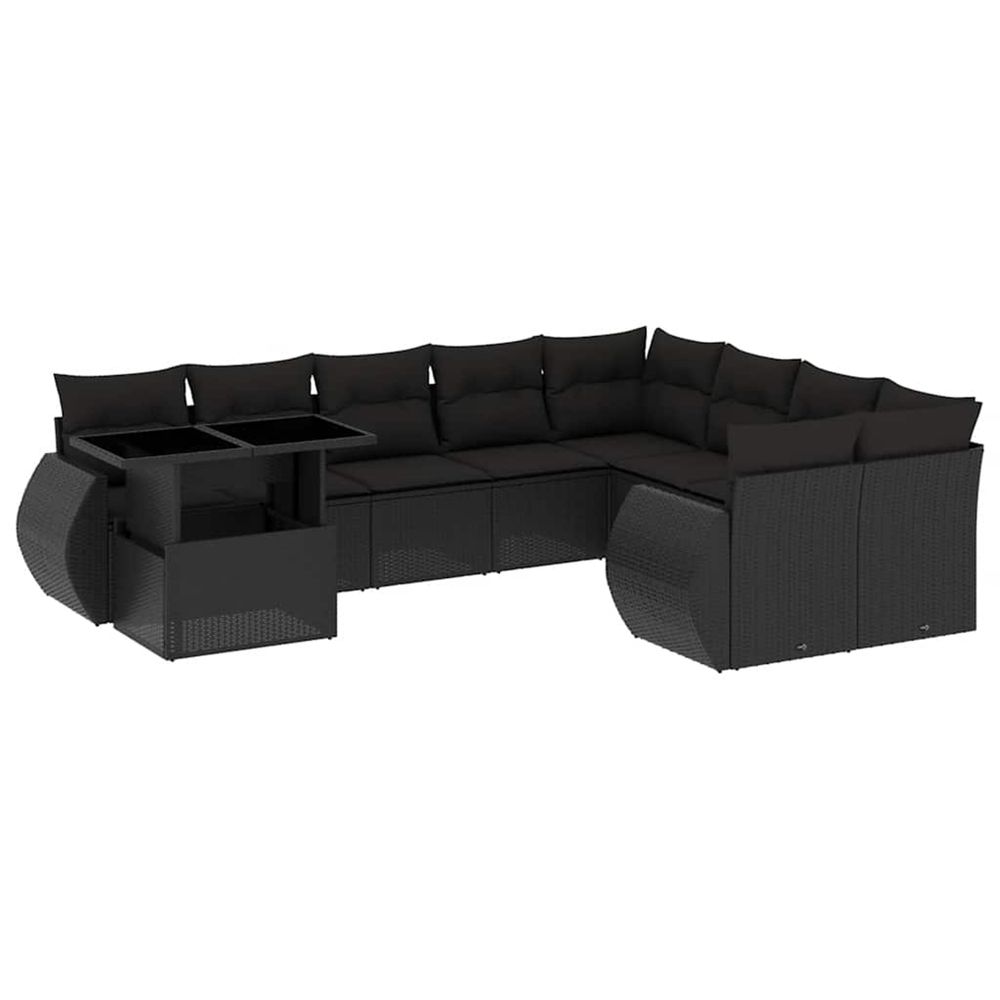 Salon de jardin 10 pcs avec coussins noir résine tressée