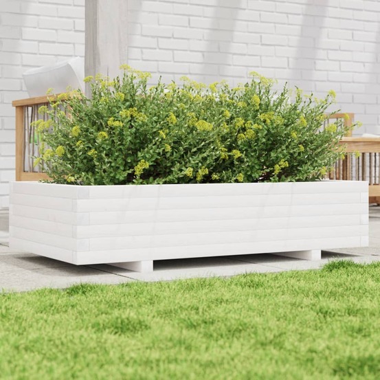 Jardinière blanc 110x60x26,5 cm bois de pin massif