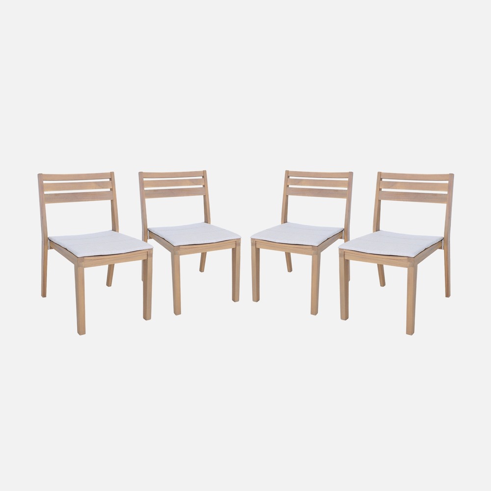 Lot de 4 chaises de jardin merina bois d'acacia avec coussin, 52 x 55 x 81 cm
