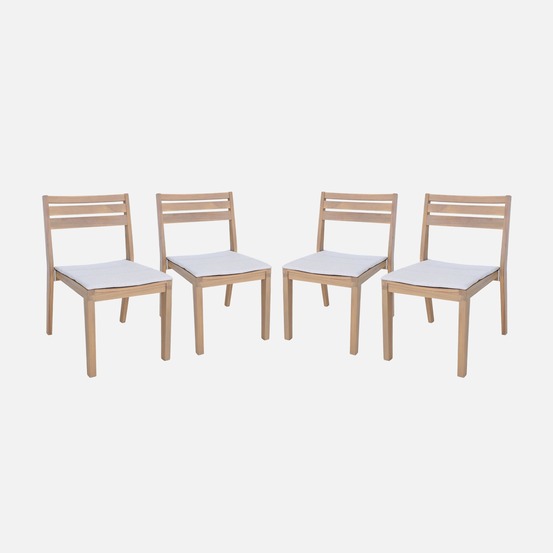 Lot de 4 chaises de jardin merina bois d'acacia avec coussin, 52 x 55 x 81 cm