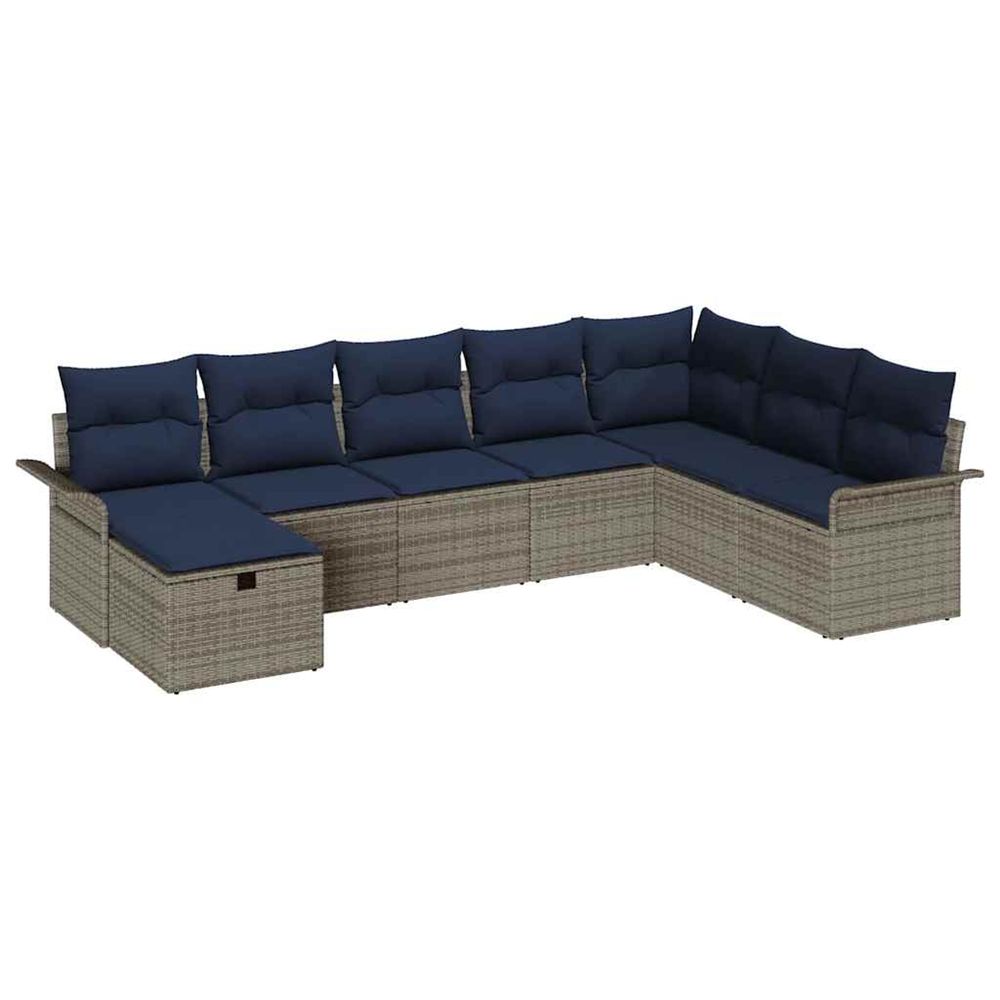 Ensemble de canapé de jardin 8 pc gris et marine polyrotin