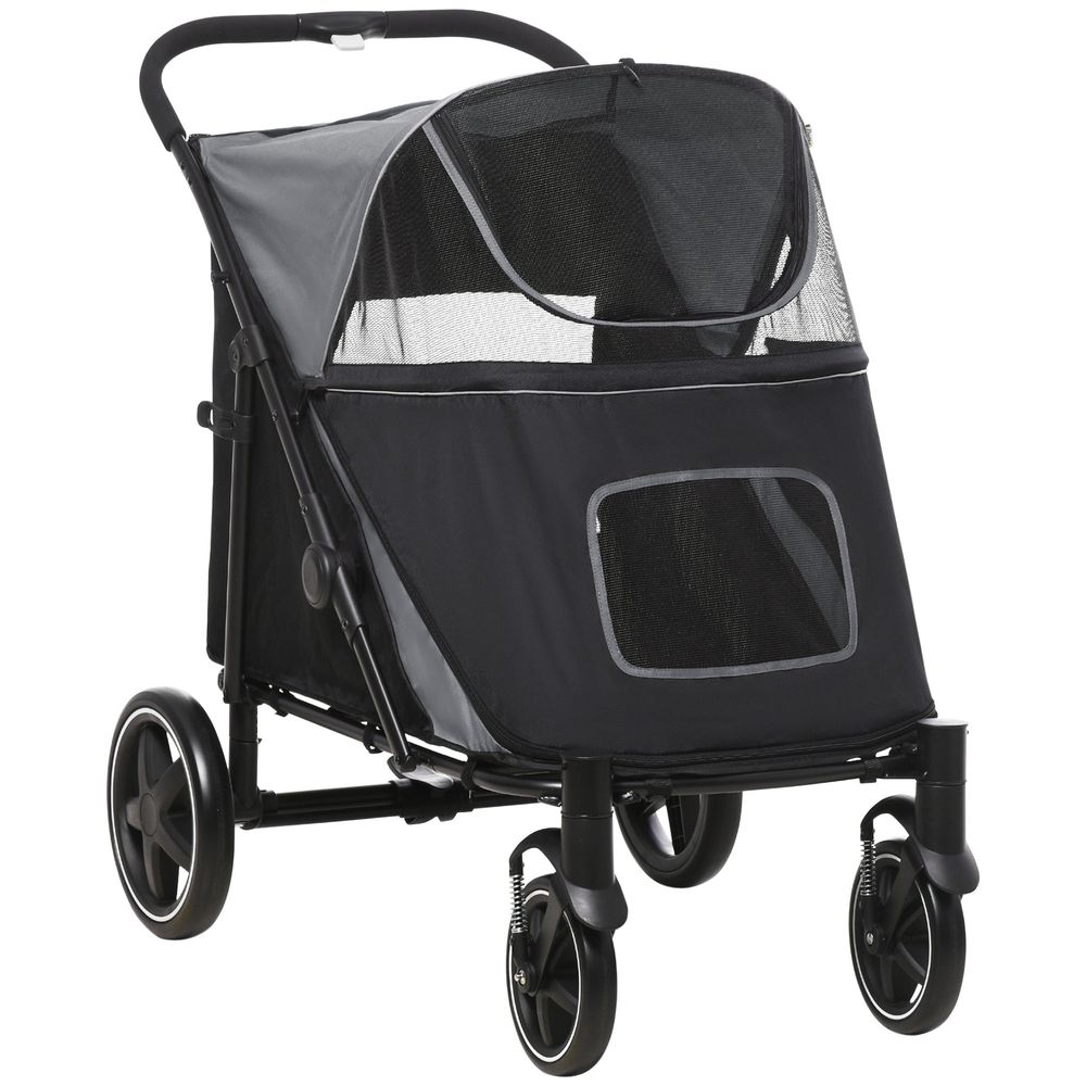 Poussette chien pliable tissu oxford acier promenade animaux confortable 112x65x100cm gris