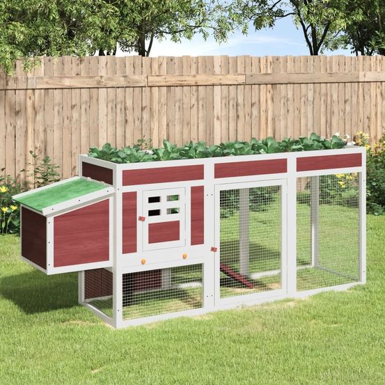 Poulailler en bois de pin massif pour poules avec parc extérieur 204x50x84 cm moka
