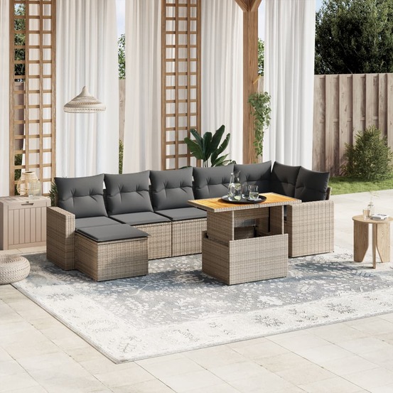 Salon de jardin 8 pcs avec coussins gris résine tressée