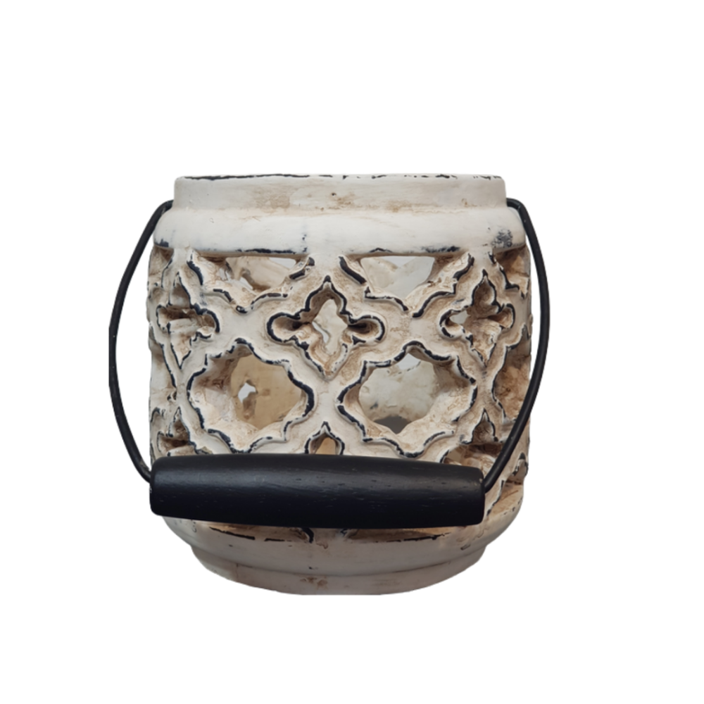 Lanterne extérieur jardin à poser bougie ancienne béton crème 14cm