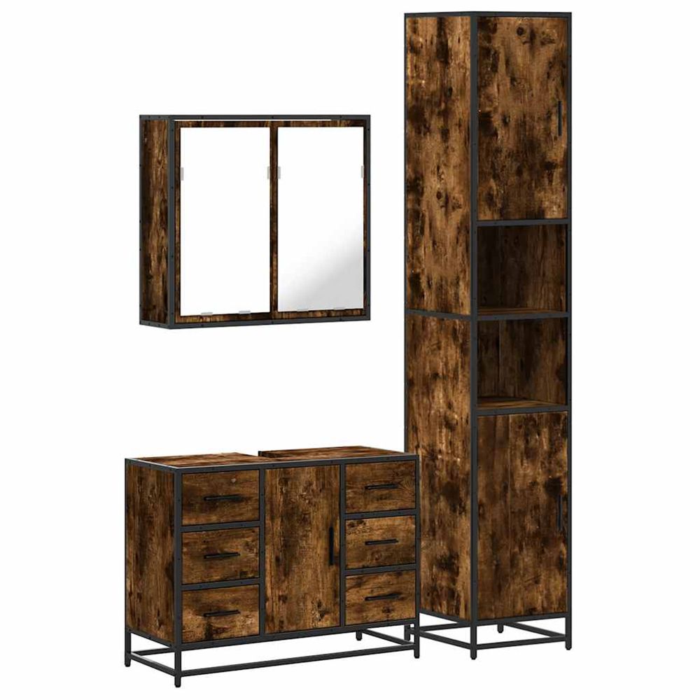 Ensemble de meubles de salle de bain 3 pcs chêne fumé