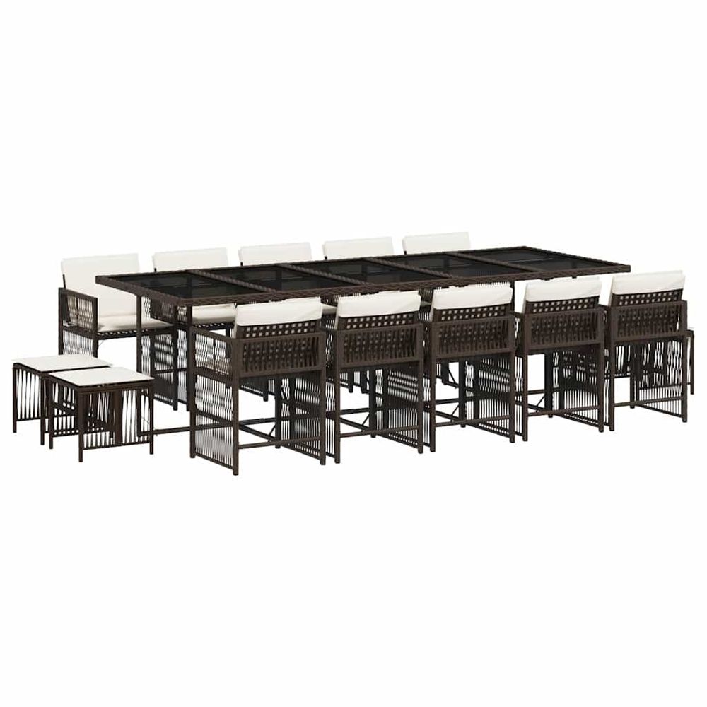 Ensemble à manger de jardin avec coussins 15 pcs marron rotin