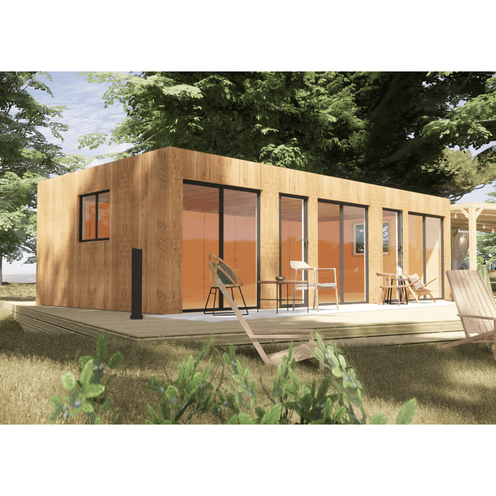 Extension maison en bois 8,8 x 5,7 x 2,7 m avec plancher isolé / menuiseries alu k-line