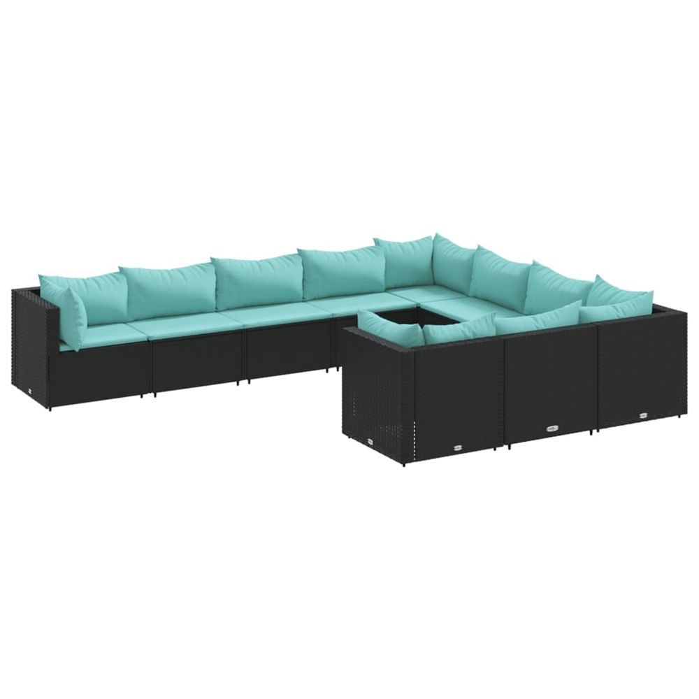 Salon de jardin 10 pcs avec coussins noir résine tressée