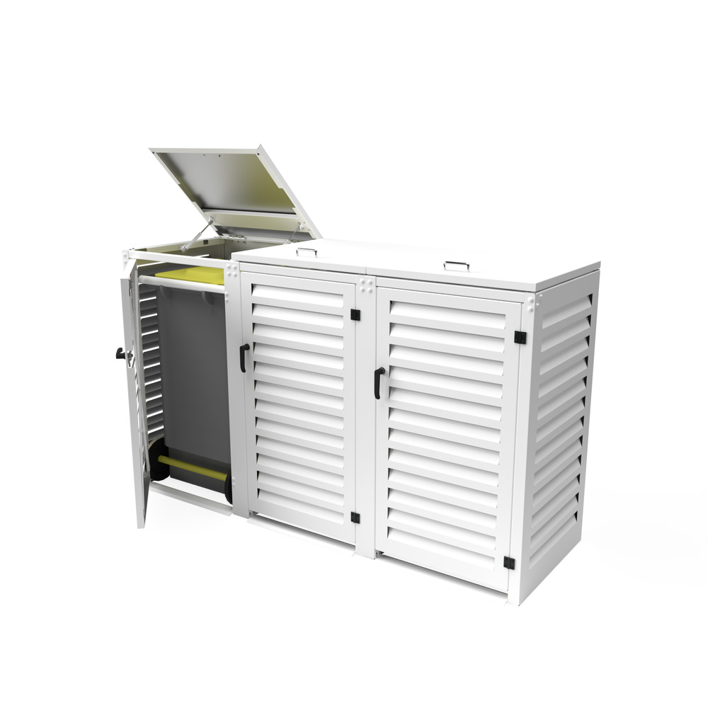 Cache poubelle triple en aluminium thermolaqué 3x240 litres - blanc