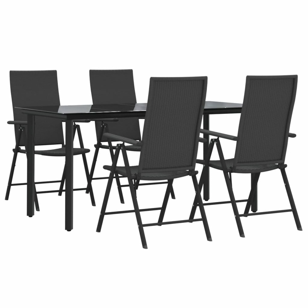 Mobilier à dîner de jardin 5 pièces noir résine tressée