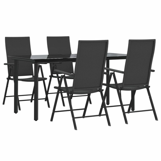 Mobilier à dîner de jardin 5 pièces noir résine tressée