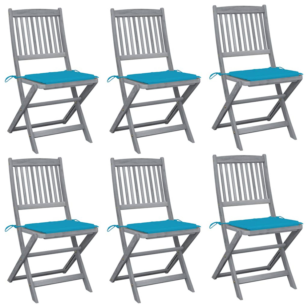 Chaises pliables d'extérieur lot de 6 et coussins bois d'acacia
