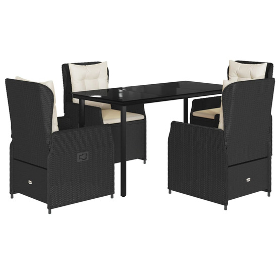 Ensemble à manger de jardin coussins 5pcs noir résine tressée