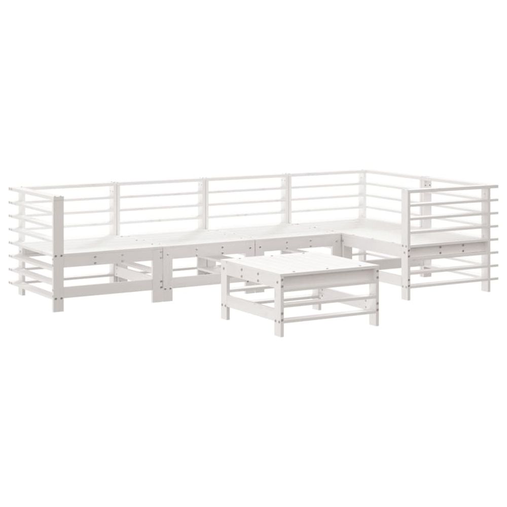 Salon de jardin 6 pcs blanc bois de pin massif