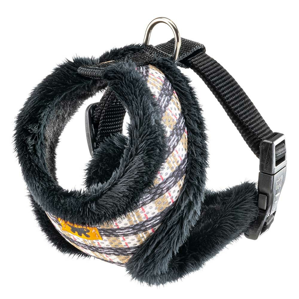 Harnais pour chiens chats nikita fur xs, respirant, fourrure ecologique douce, sangle ajustable, tartan