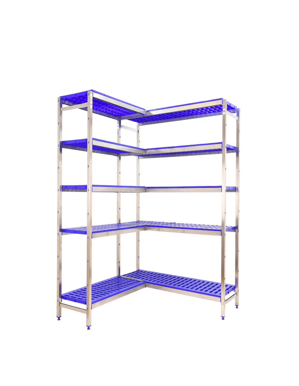 Etagère sans vis simoninox corner 5pp/1600x(1260-860)x400 a.inox/bleu 1600x1260x400 - simonrack