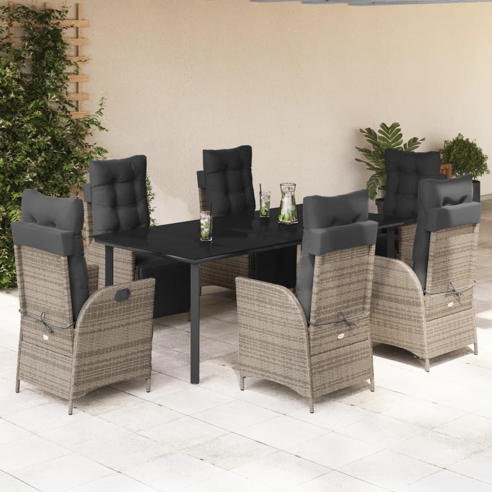Ensemble à manger de jardin et coussins 7 pcs gris rotin