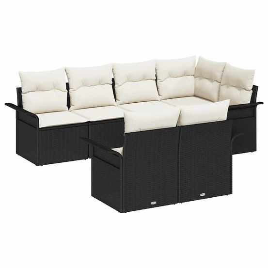 Ensemble de canapé de jardin avec coussin 7 pcs noir polyrotin