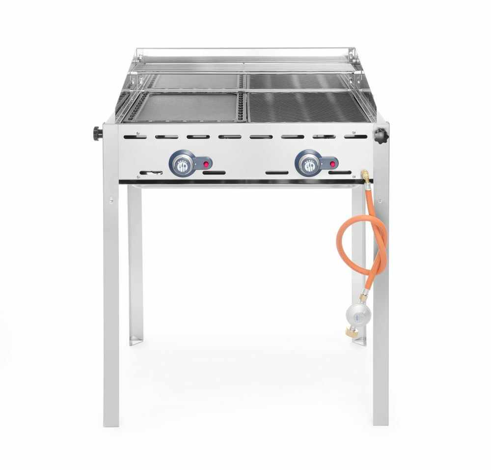 Barbecue green fire avec 2 brûleurs profi line plaque et grille en fonte émaillée gn 1/1 - hendi