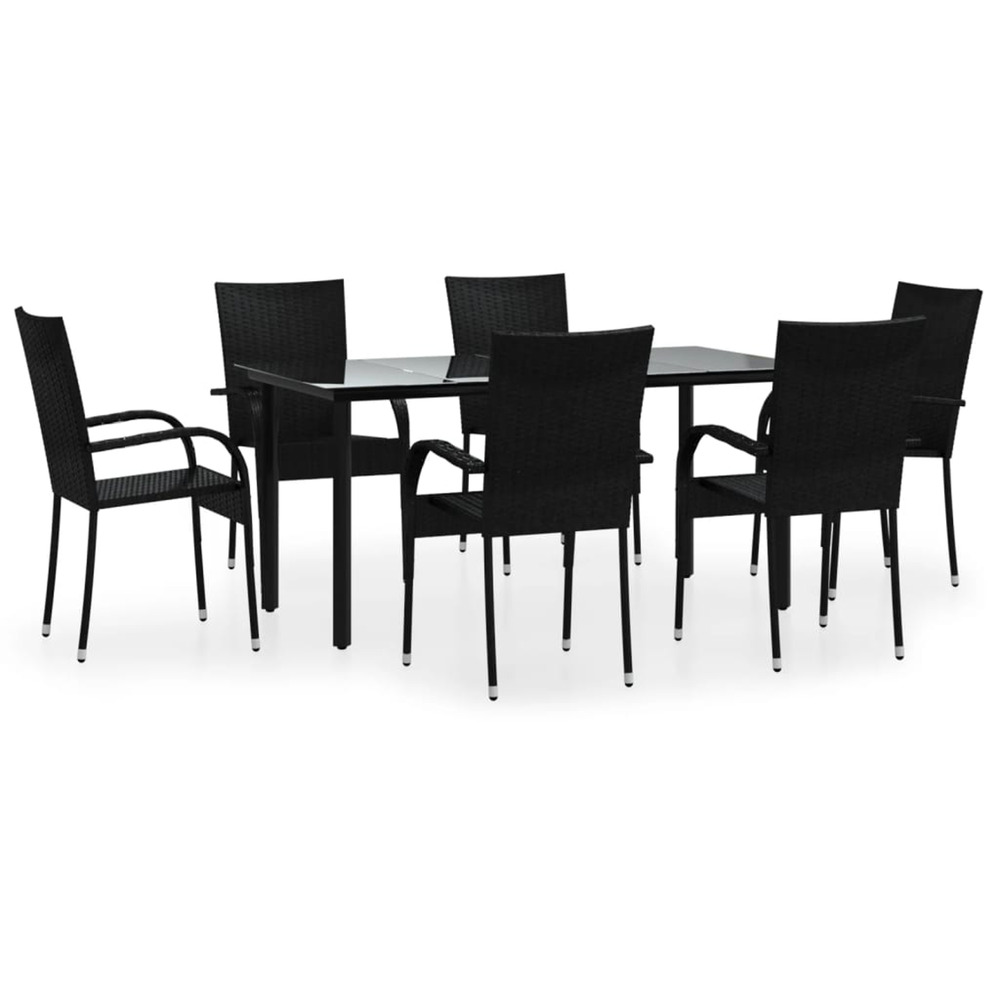 Ensemble à manger de jardin 7 pcs noir résine tressée