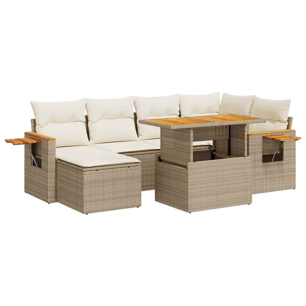 Salon de jardin avec coussins 7 pcs beige résine tressée acacia