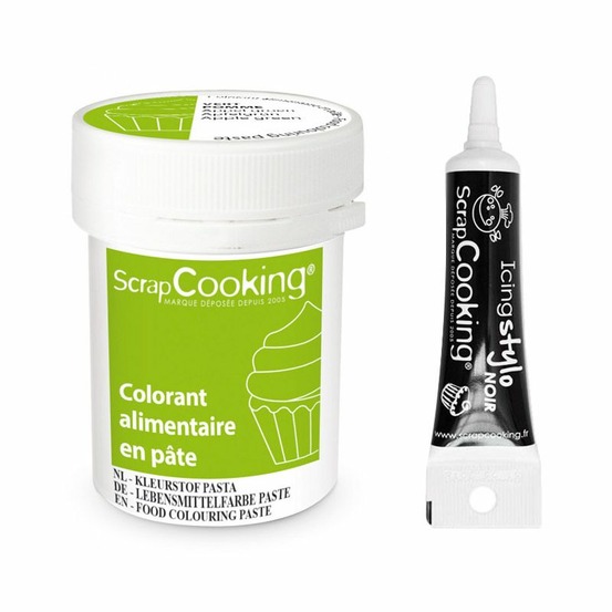 Colorant alimentaire en pâte 20 g vert pomme + stylo de glaçage noir