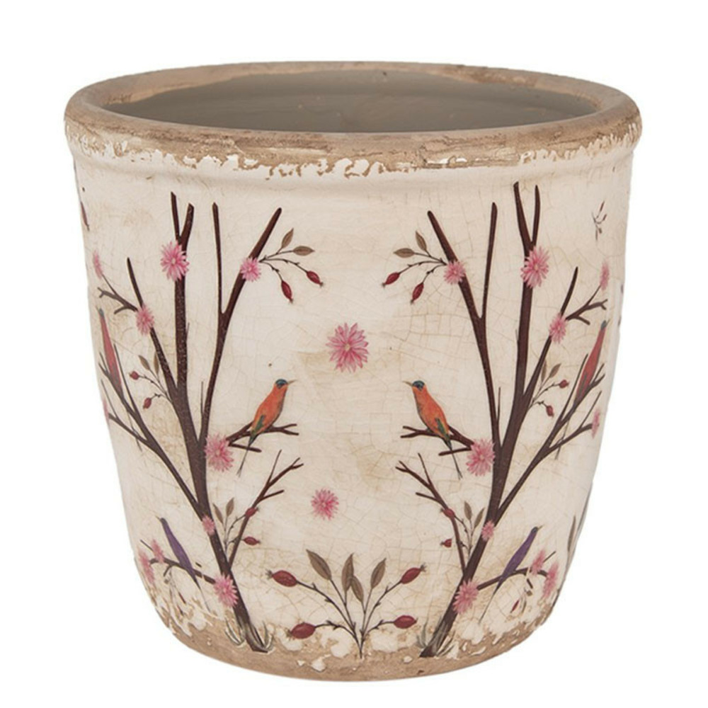 Pot de fleurs beige marron céramique 14x14x13 cm