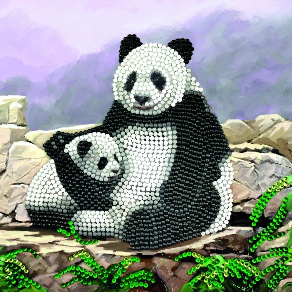Carte crystal art à diamanter - panda - 18 x 18 cm