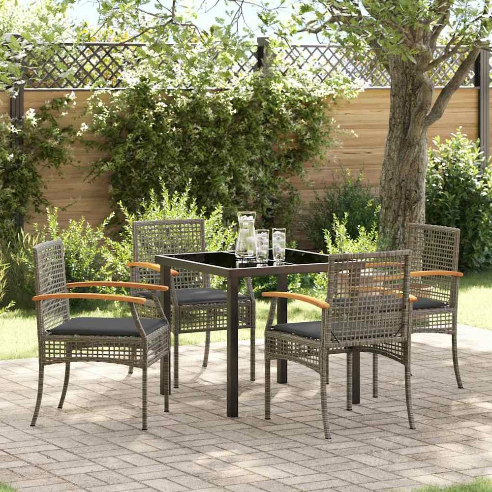 Ensemble de salle à manger pour jardin 5 pcs gris et noir rotin