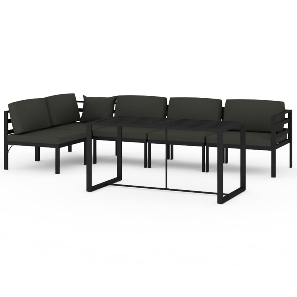 Salon de jardin 6 pcs avec coussins aluminium anthracite